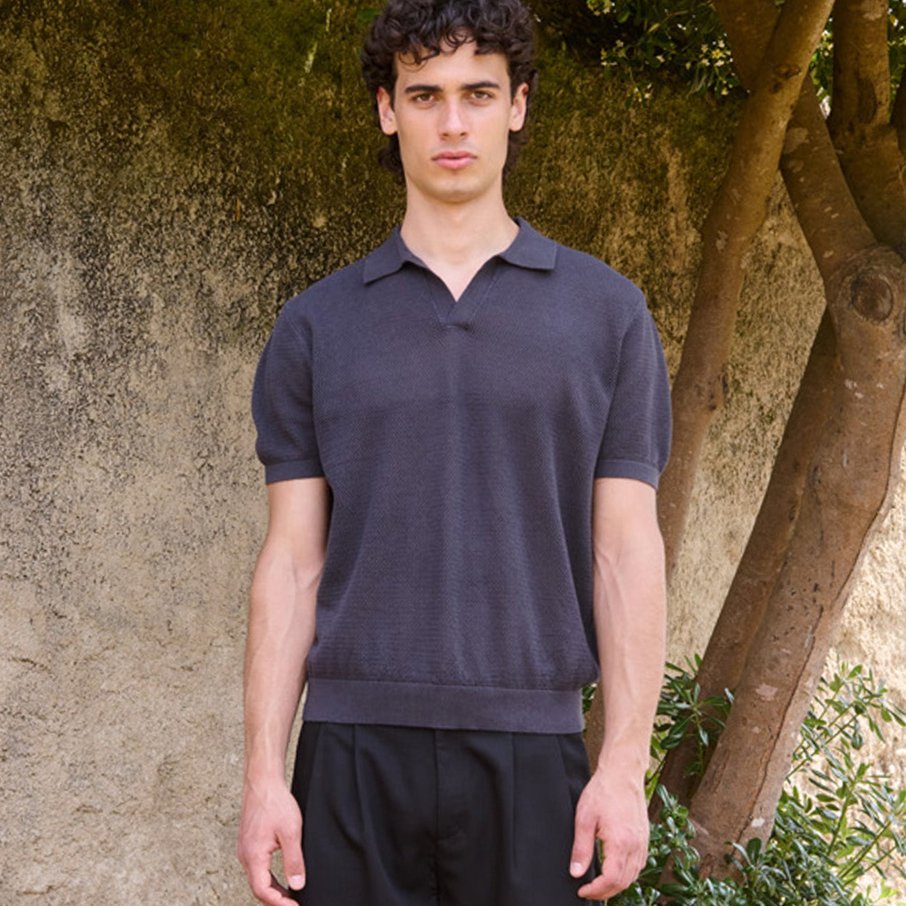 James Open Knit Polo, Grey