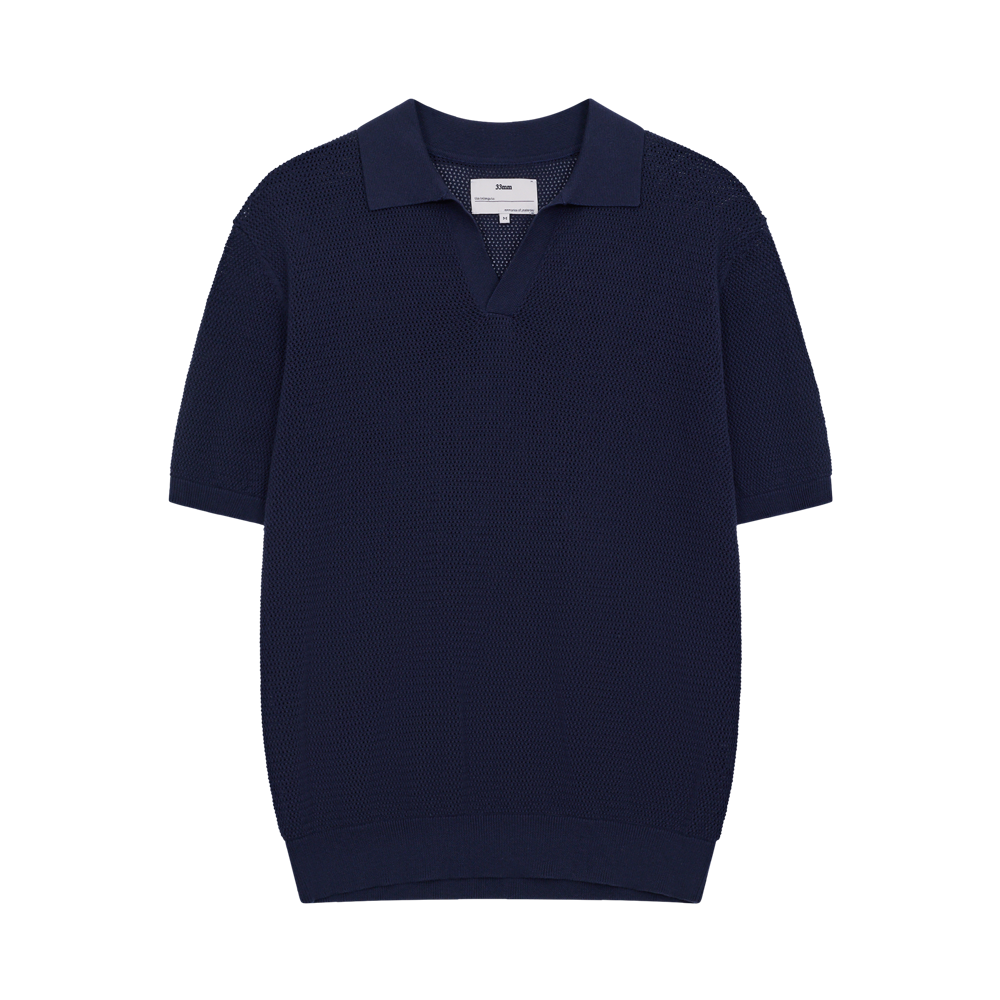 James Open Knit Polo, Navy
