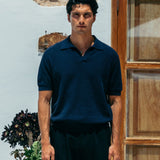 James Open Knit Polo, Navy